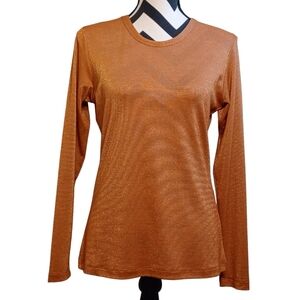 Two Birds in Paris Burnt Orange Metallic Silver Long-Sleeve Top